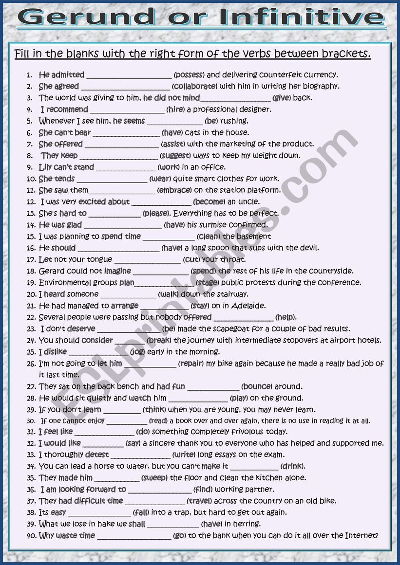 GERUND OR INFINITIVE worksheet