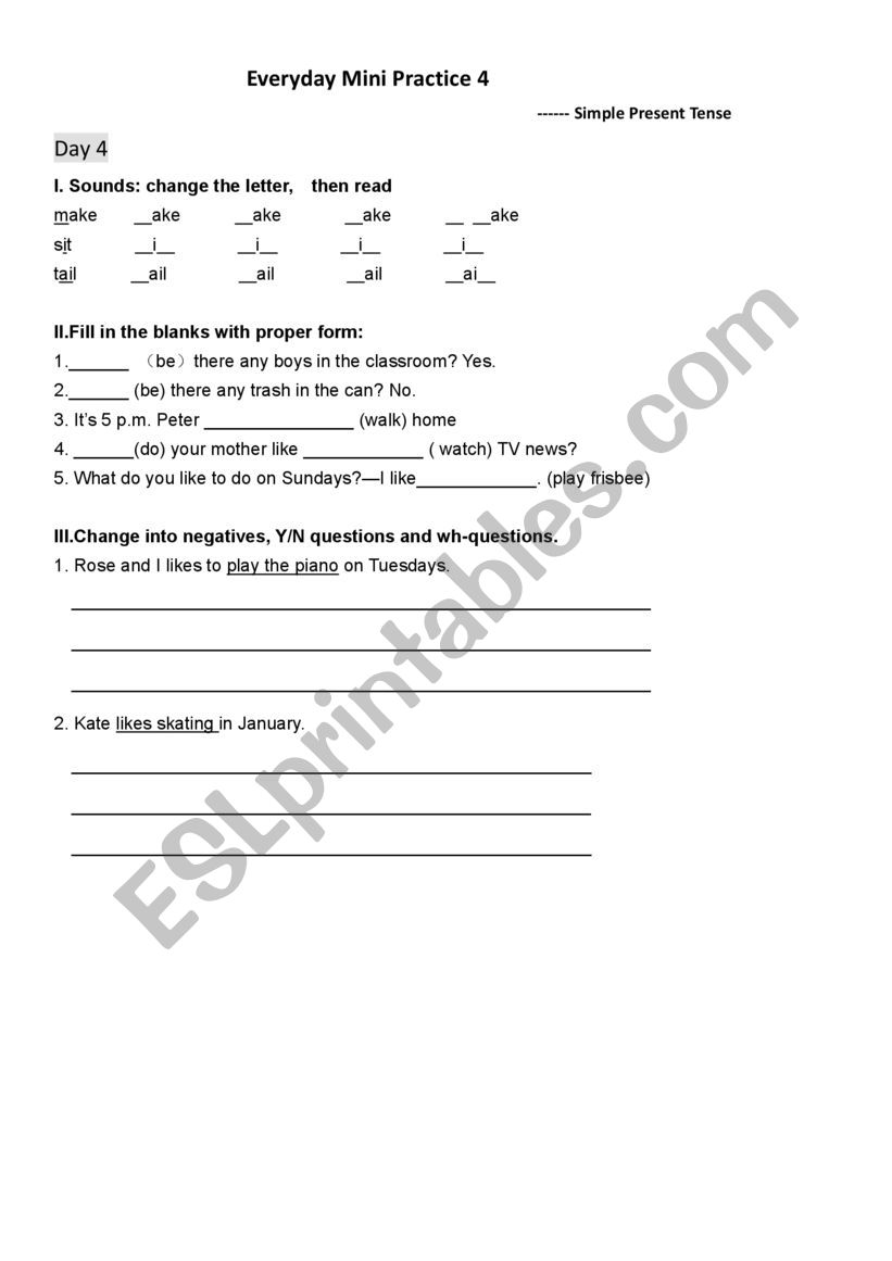 Prestent Simple Tense Everyday Practice4