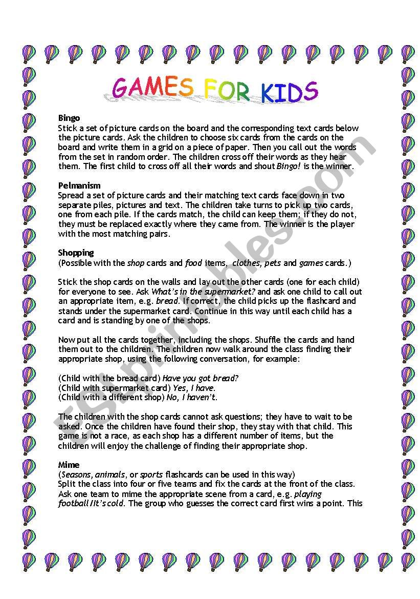 GAMES FOR KIDS worksheet