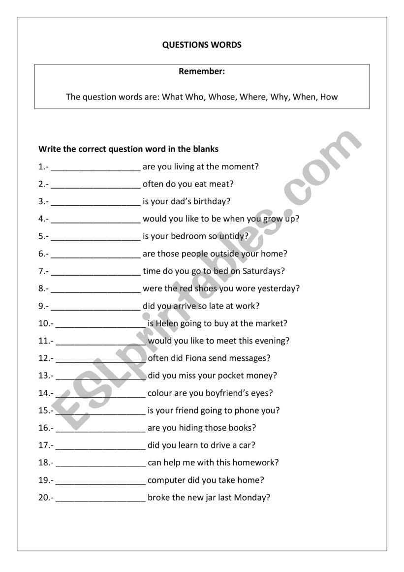 Question Words 2 worksheet