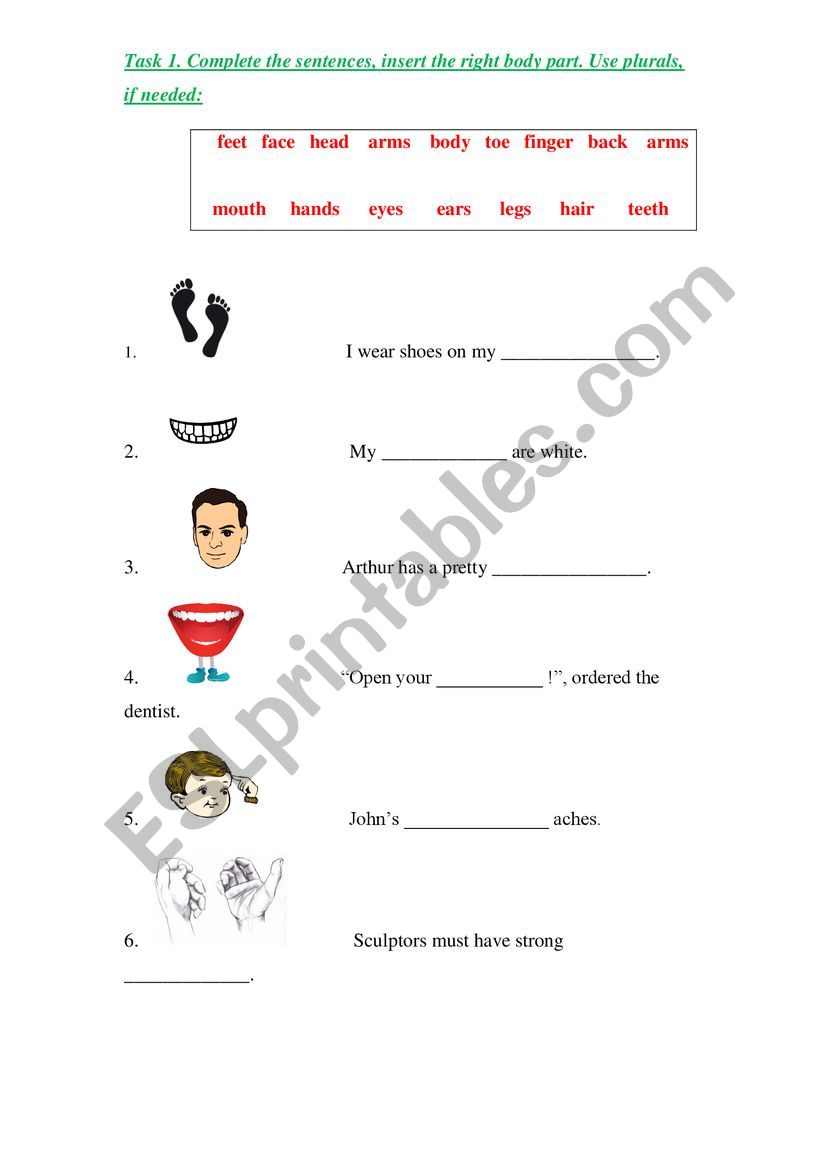 Body parts worksheet