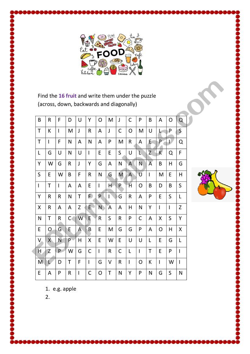 FRUIT AND VEGETABLES worksheet