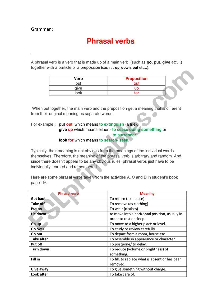 Phrasal verbs (Introduction). worksheet
