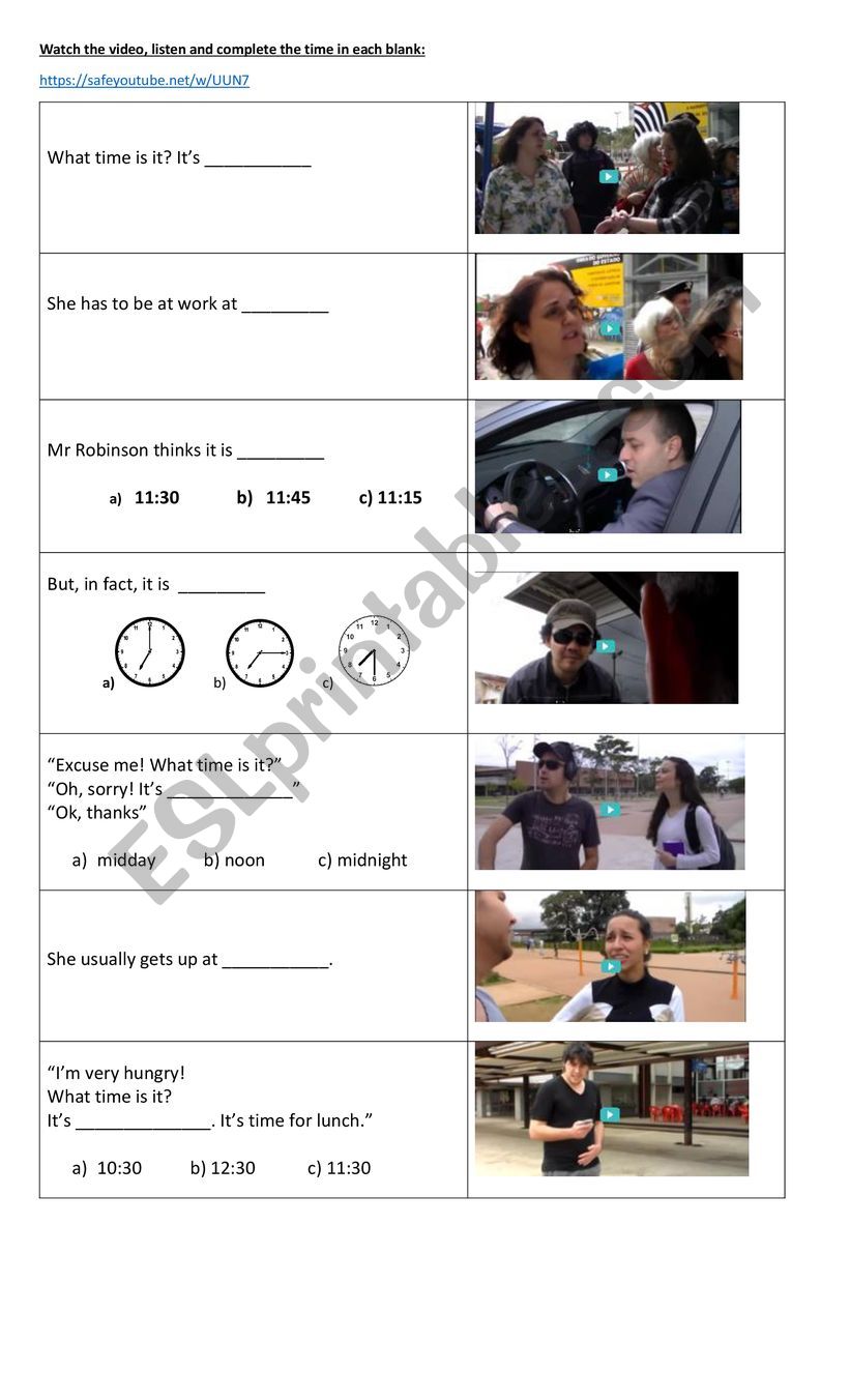 What time is it? - Video worksheet
