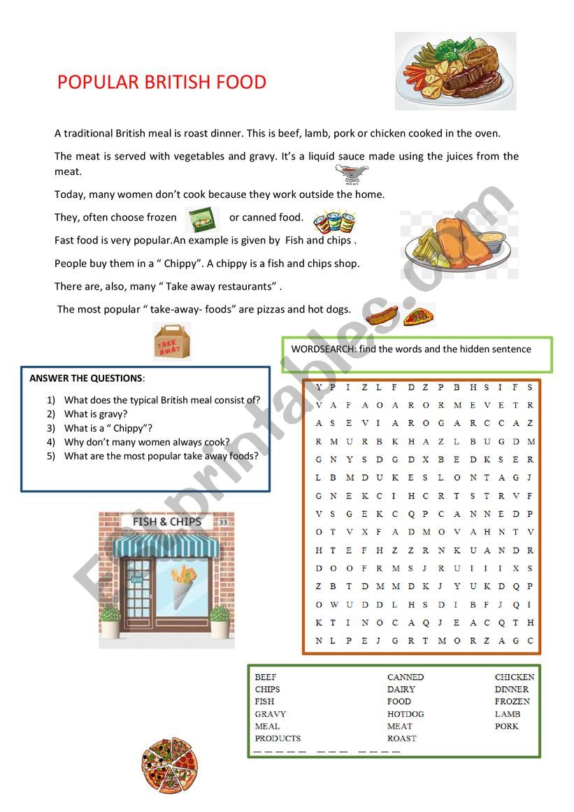 Popular British Food worksheet