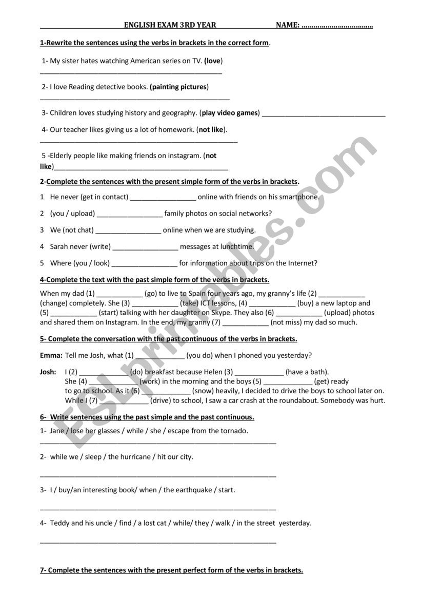 english test worksheet