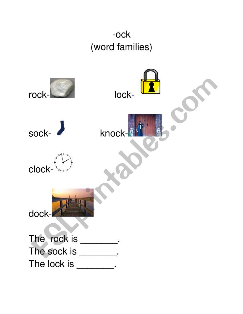 -ock word families worksheet