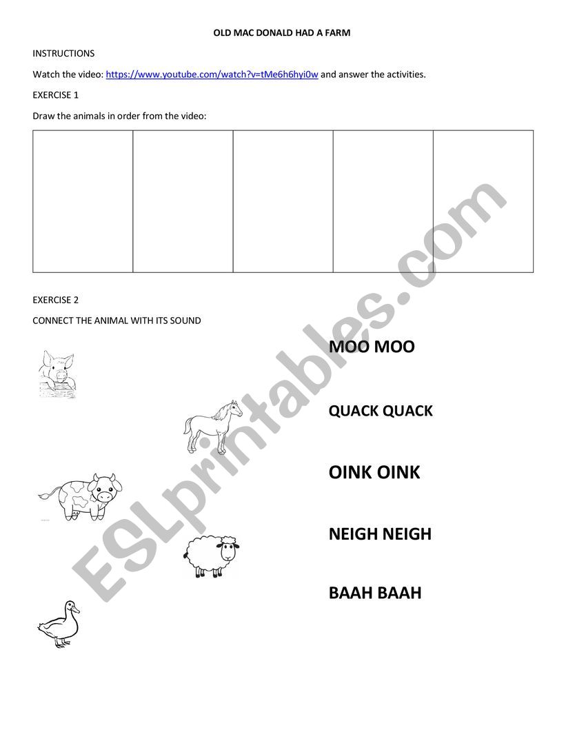 Farm animals old Mac Donald worksheet