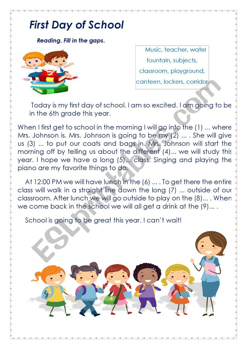 first-day-of-school-esl-worksheet-by-marybess