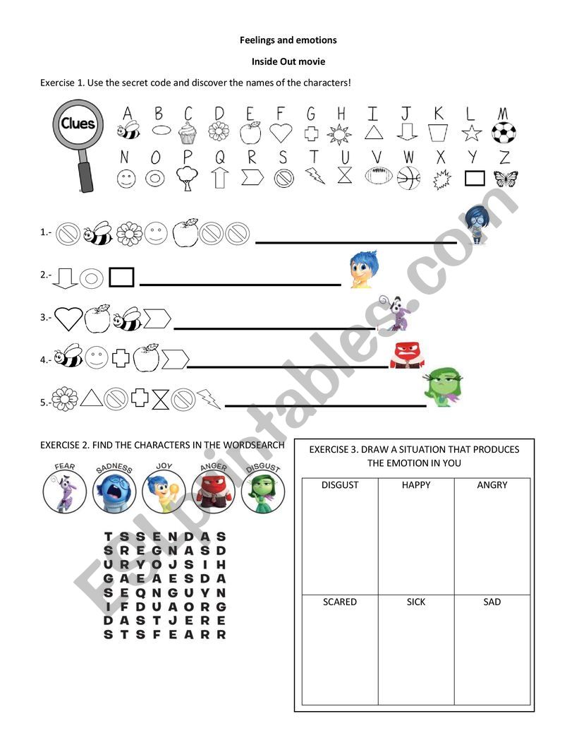 feelings with Inside out worksheet