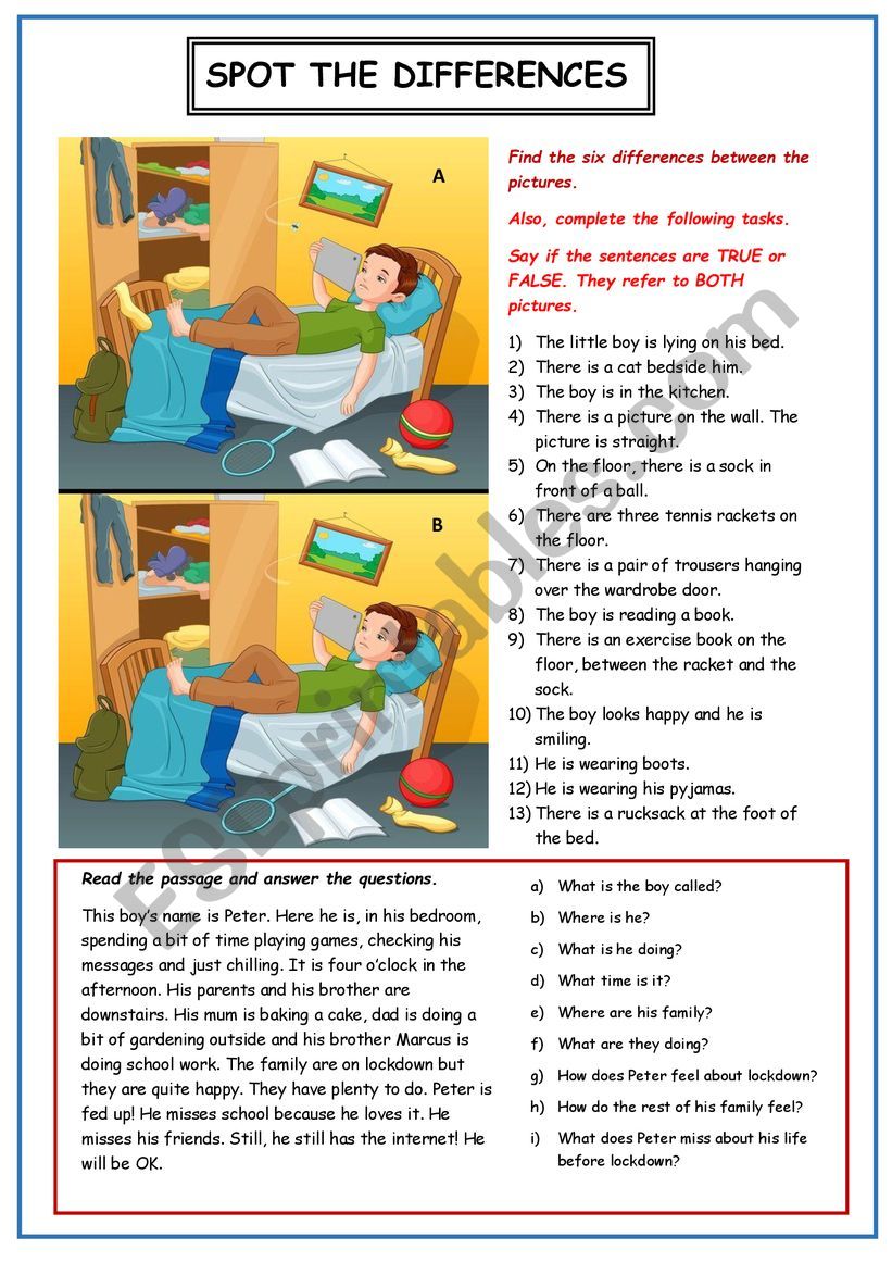 Spot the differences worksheet