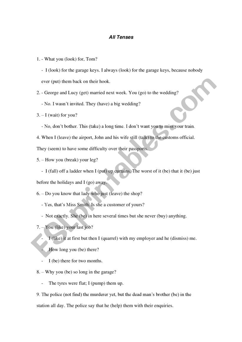 Tenses worksheet