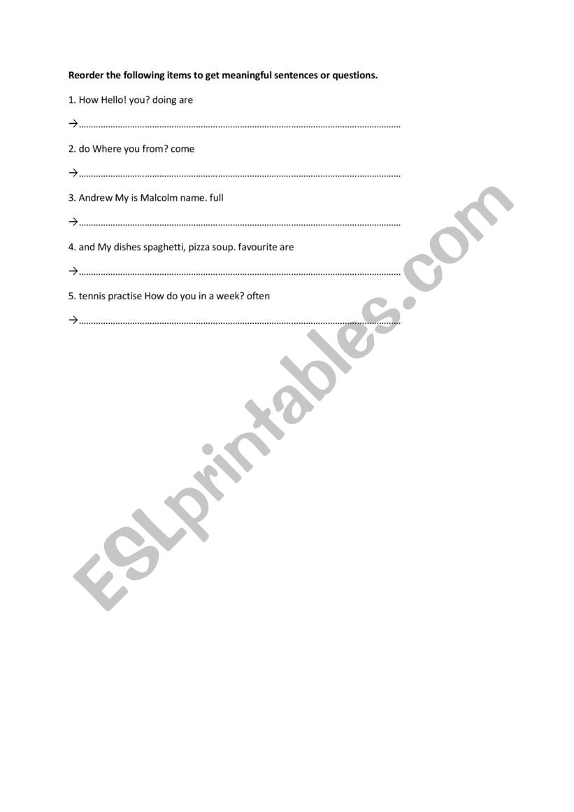 Interrogative sentence worksheet