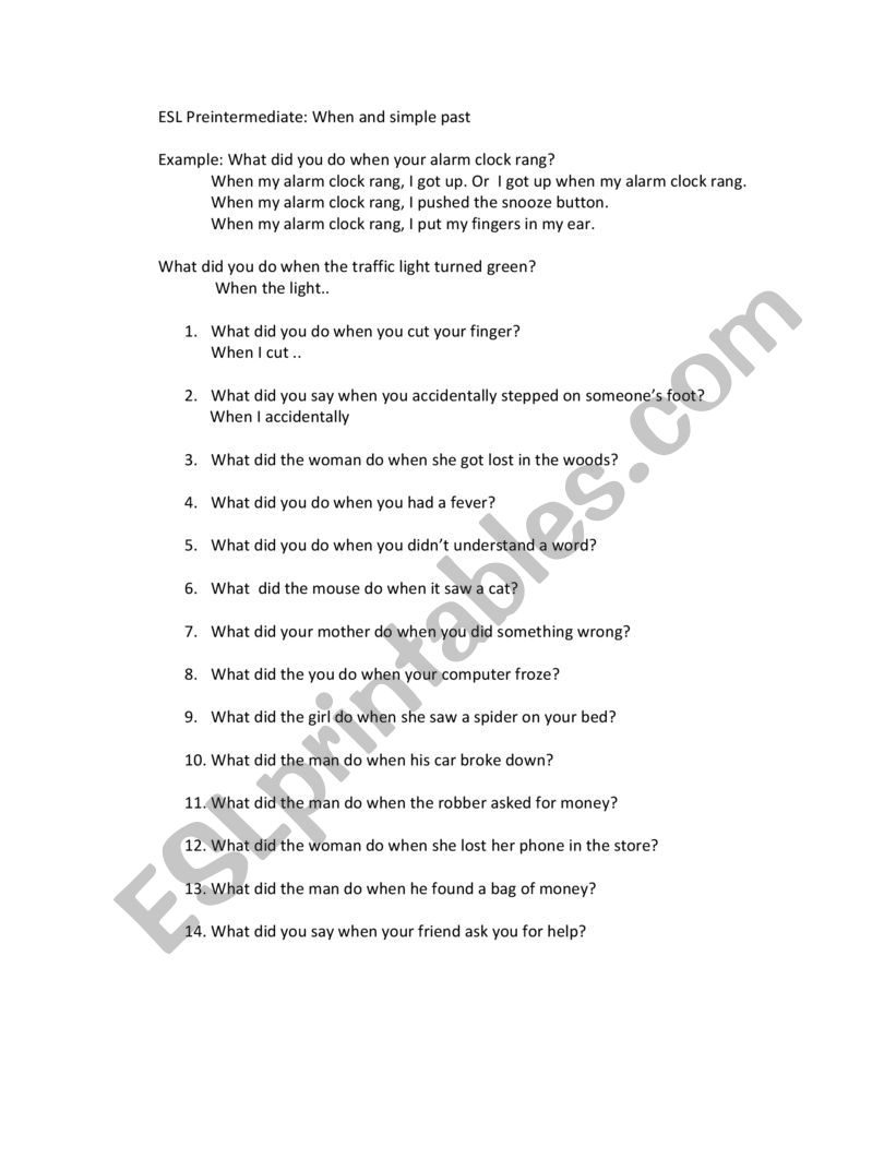 When and Simple Past worksheet