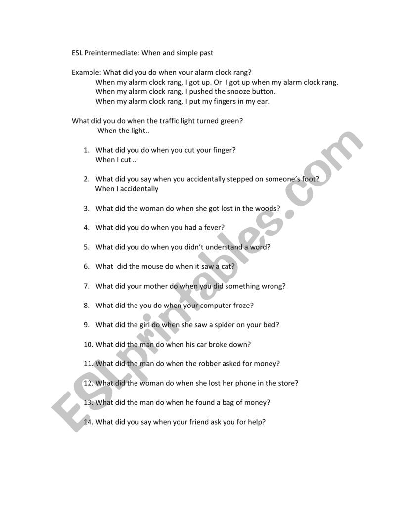 When and Simple Past worksheet