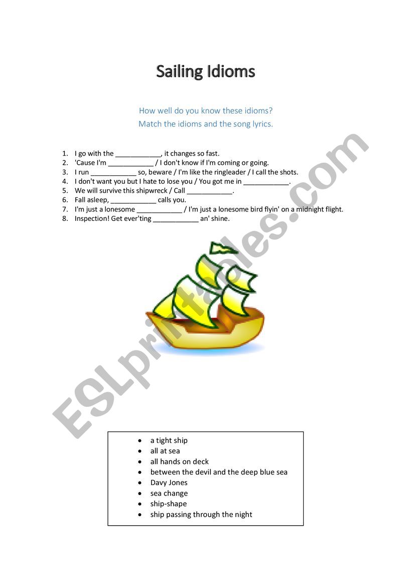 Sailing Idioms worksheet