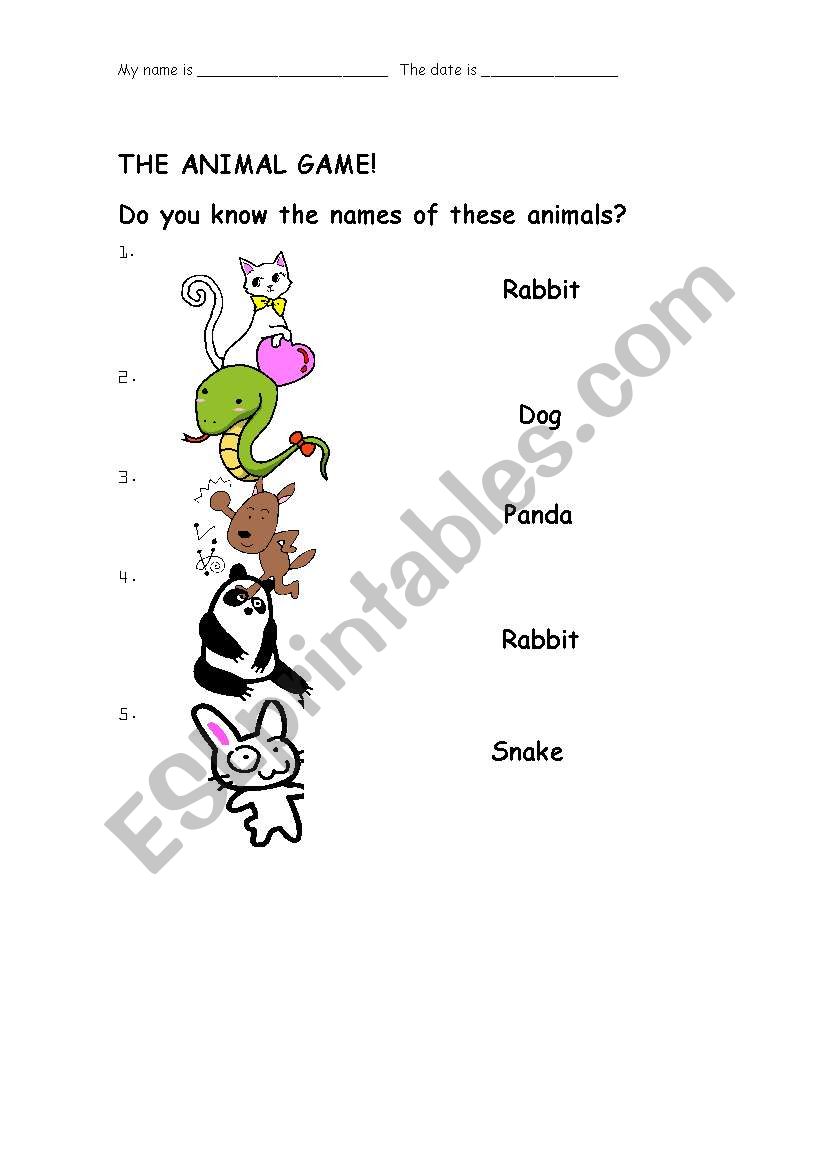 The Animal Game! worksheet