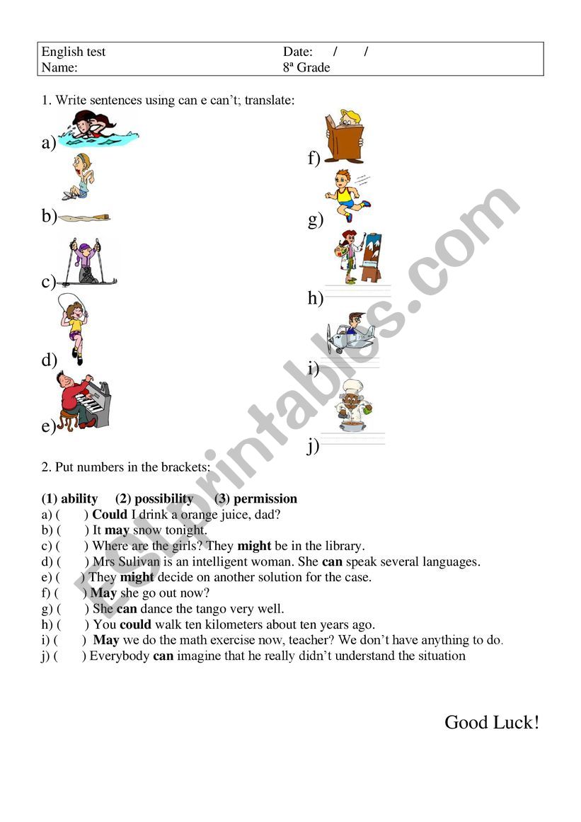 Modal test worksheet