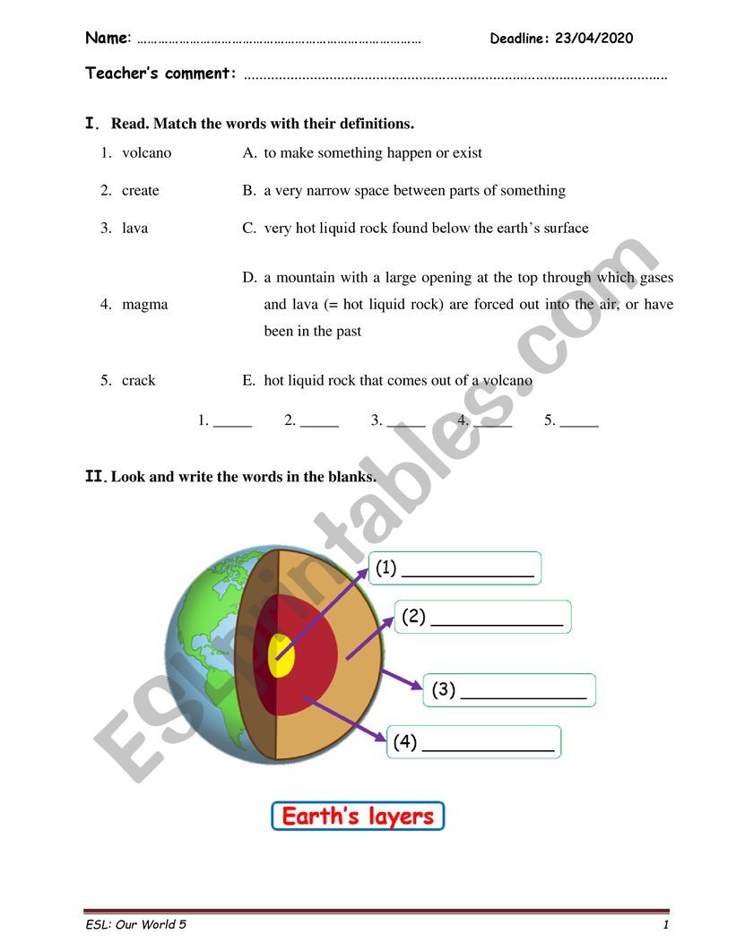 Volcanoes WS worksheet