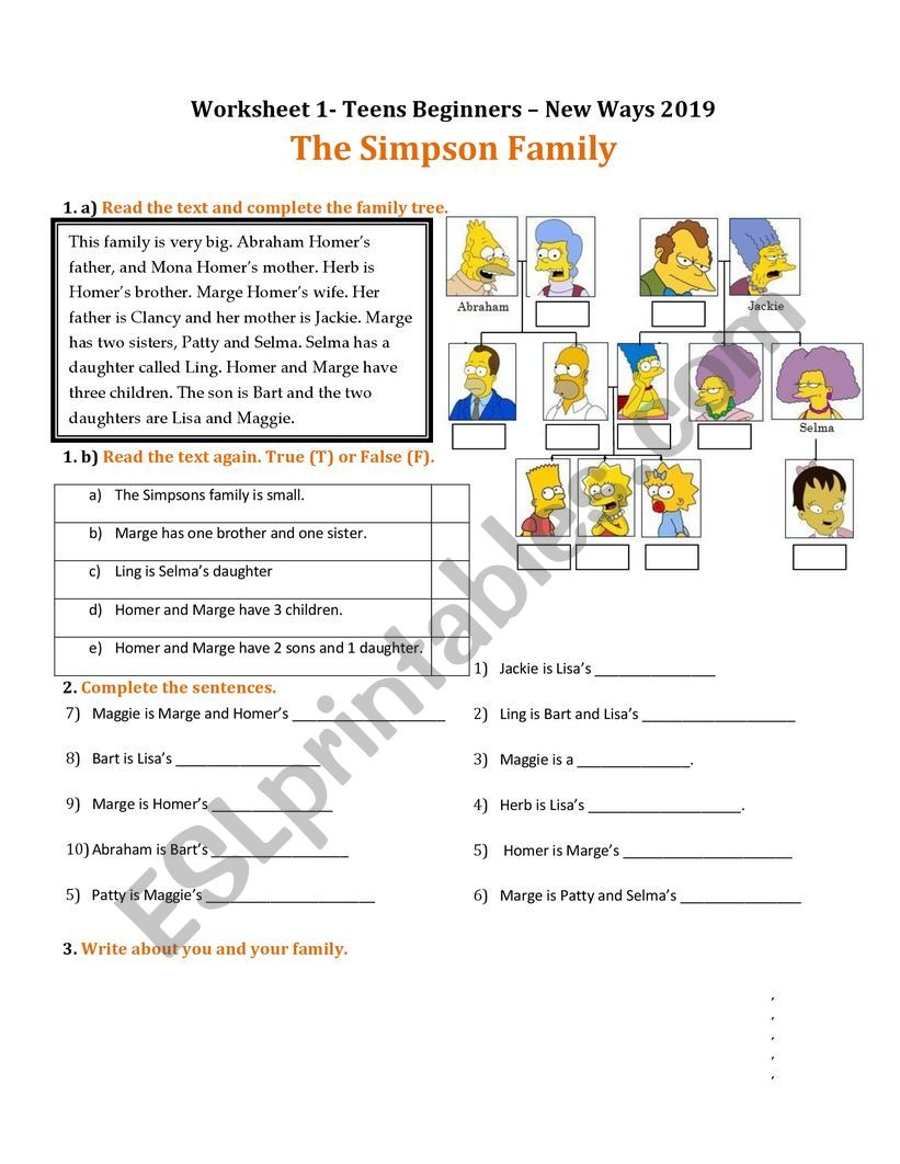 Family the simpsons worksheet