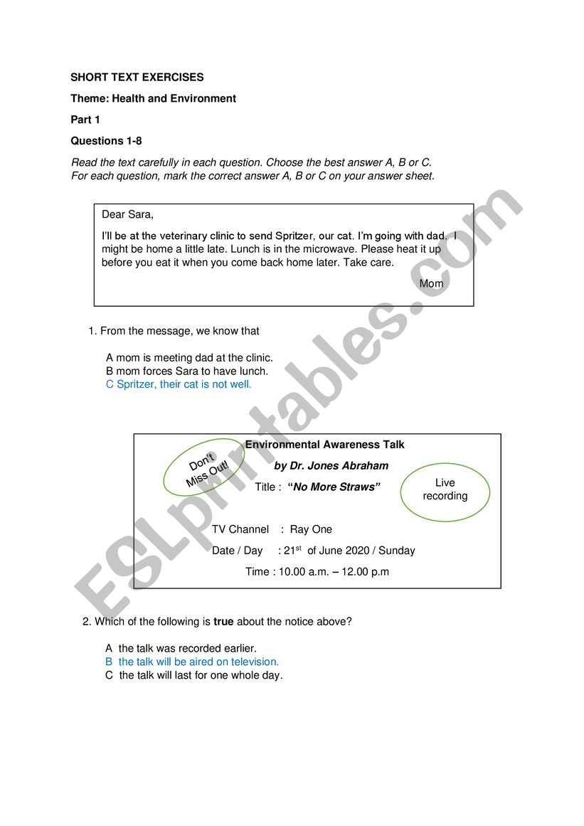 SHORT TEXT QUESTIONS: ENVIRONMENTAL ISSUES