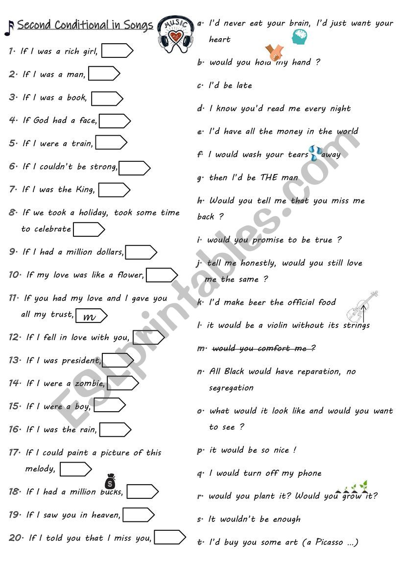 Second Conditional in songs worksheet