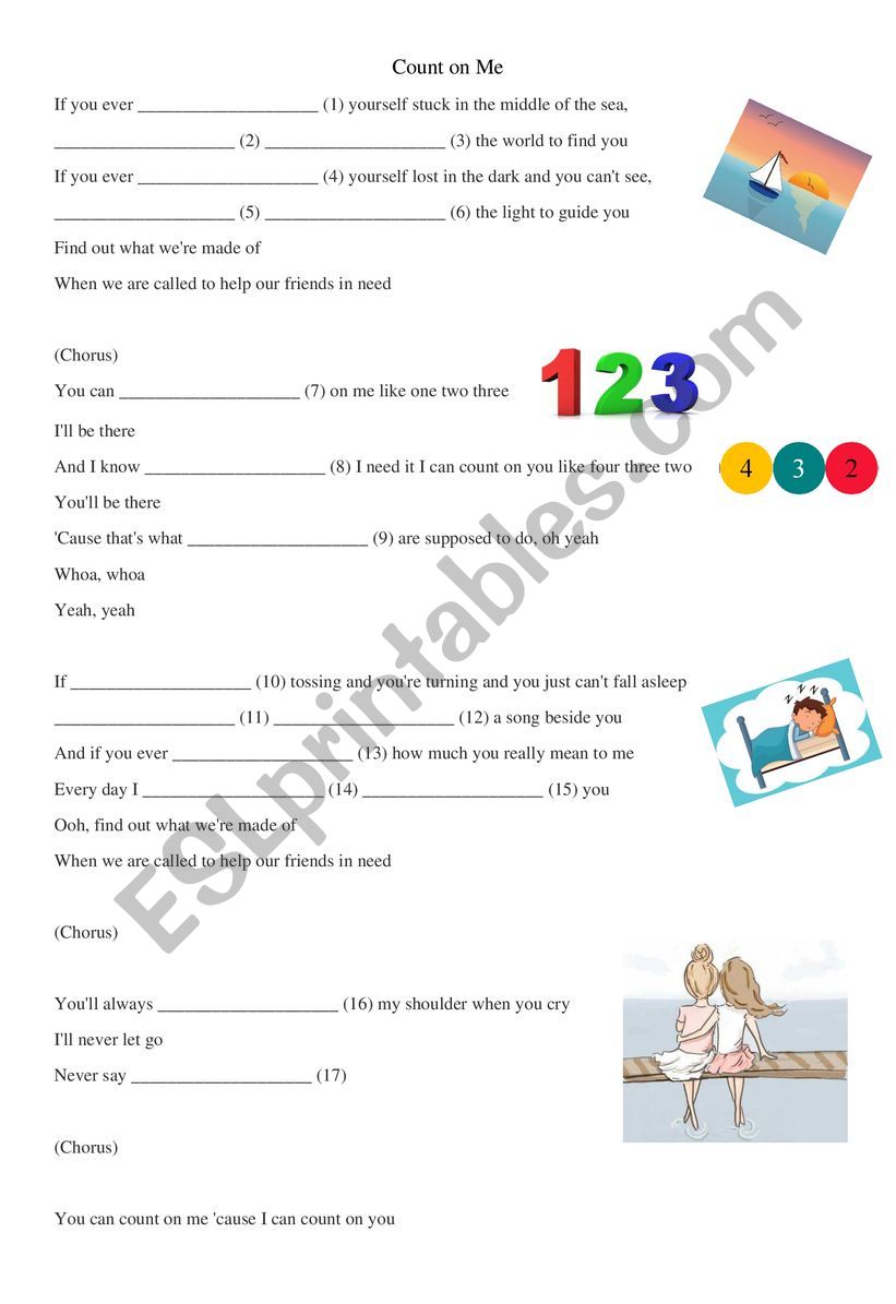 Song - Count On Me worksheet