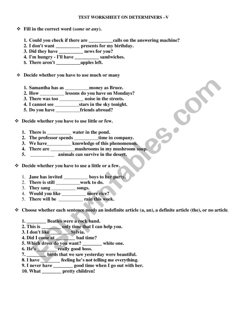 determiners worksheet