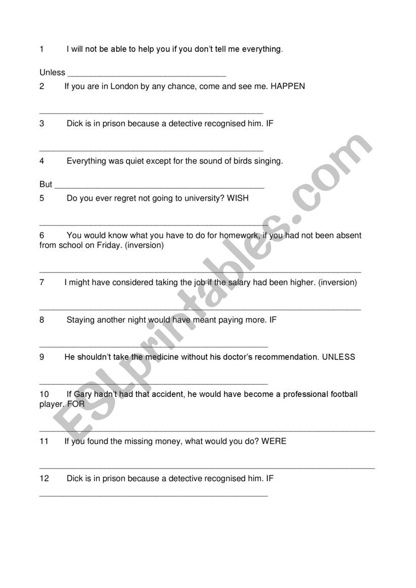 sentence transformation  worksheet