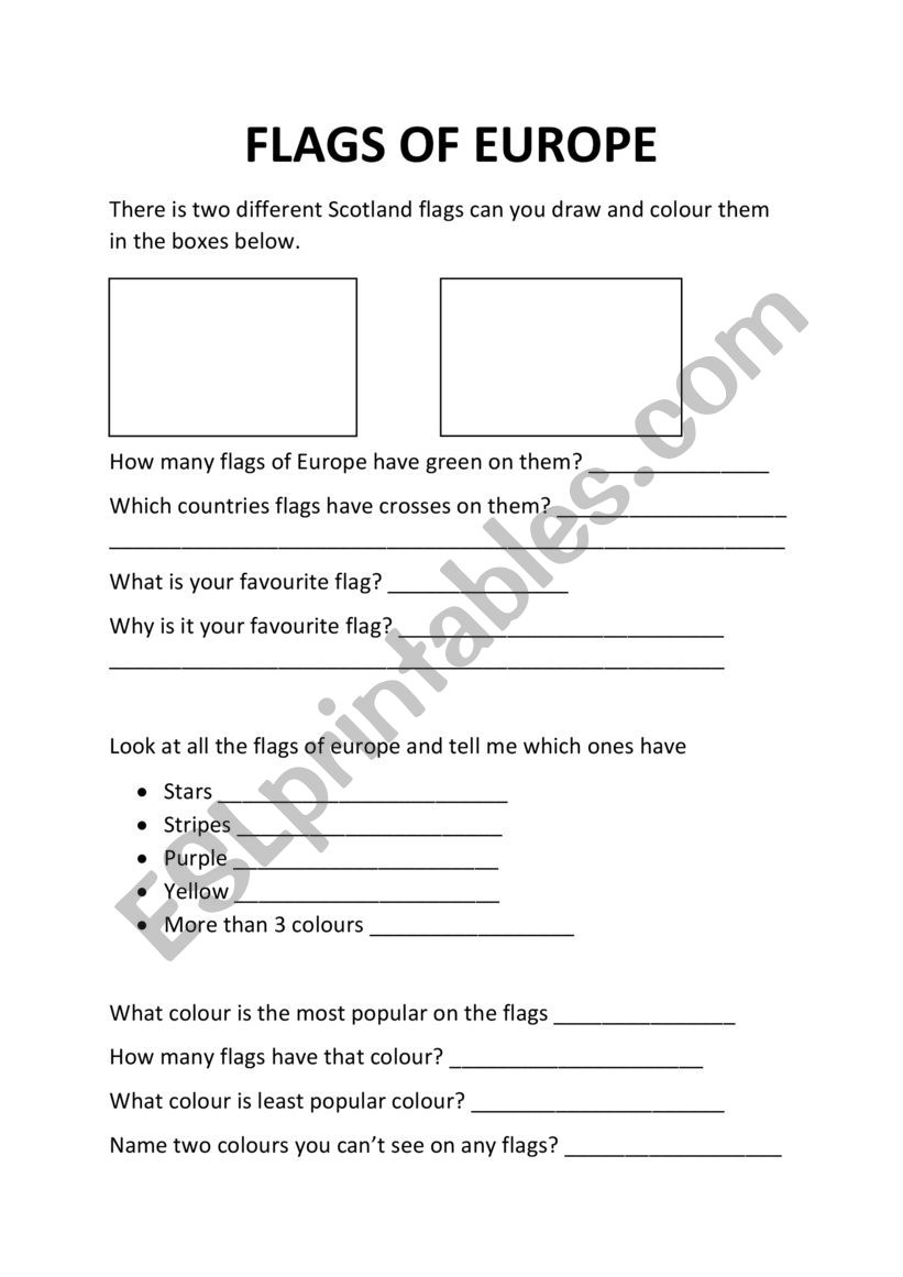 Flags of europe  worksheet