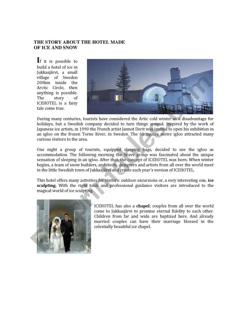 READING THE ICE HOTEL worksheet