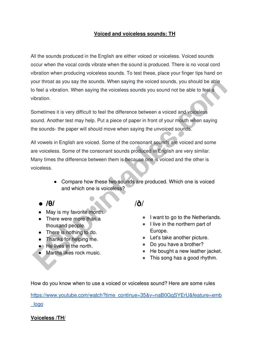 Voiced/voiceless sounds + TH sounds rules/exceptions