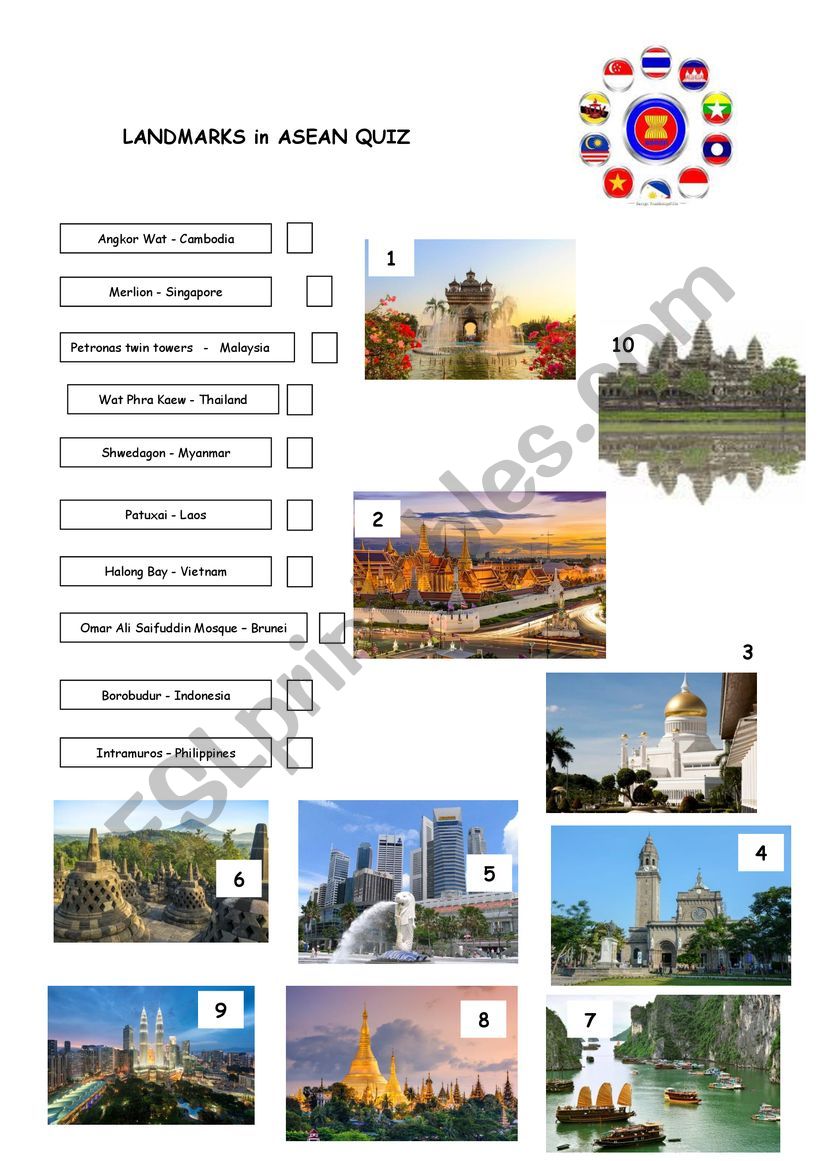 Landmarks in ASEAN worksheet