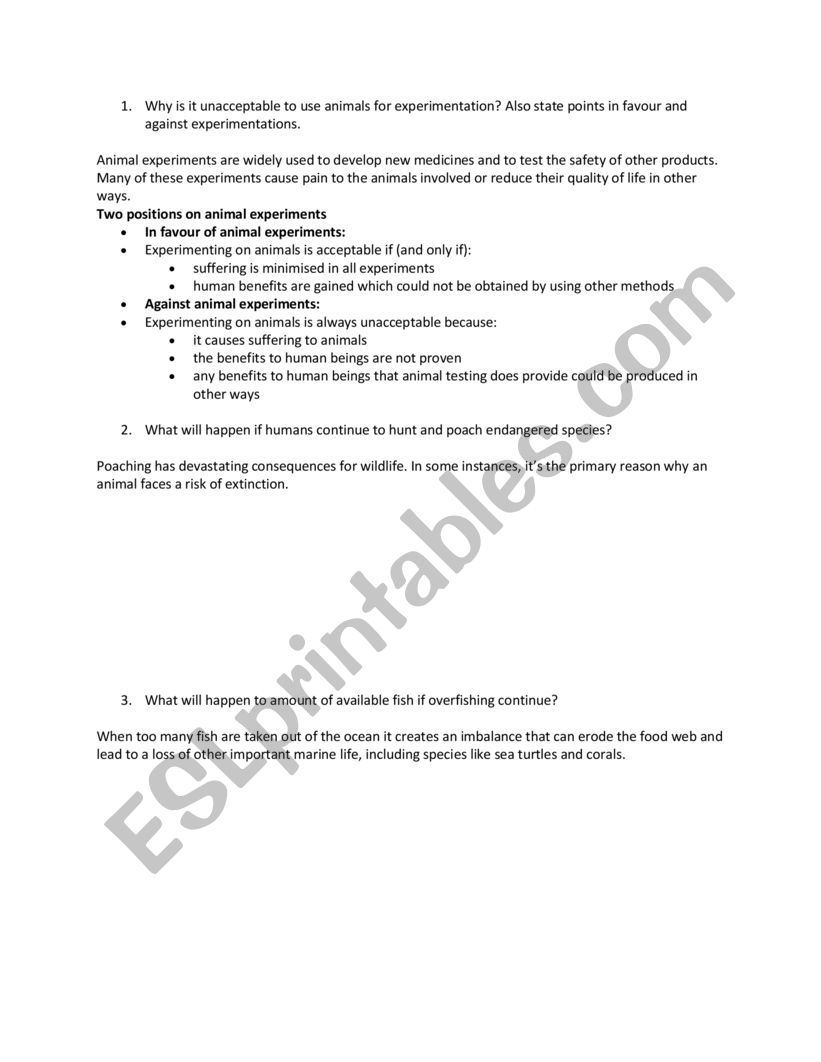 human and animals worksheet