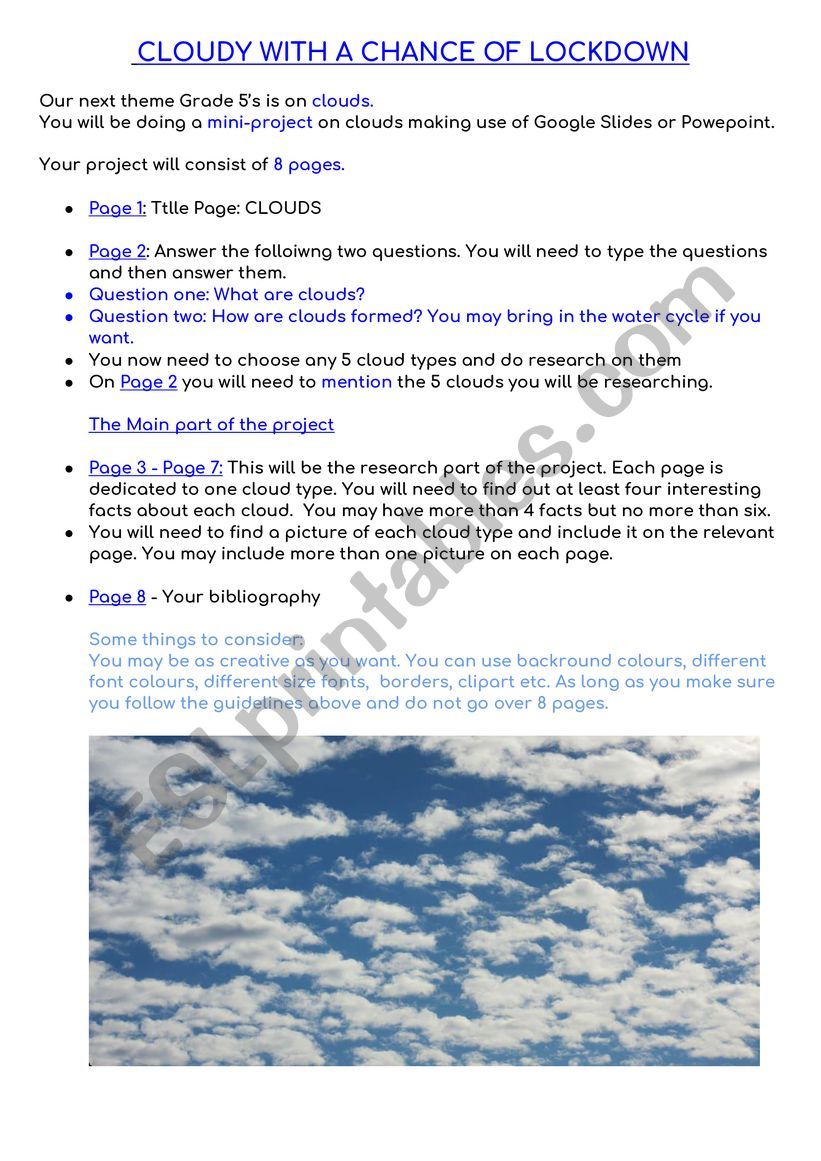 TYPES OF CLOUDS - ESL worksheet by sussman22 For Types Of Clouds Worksheet