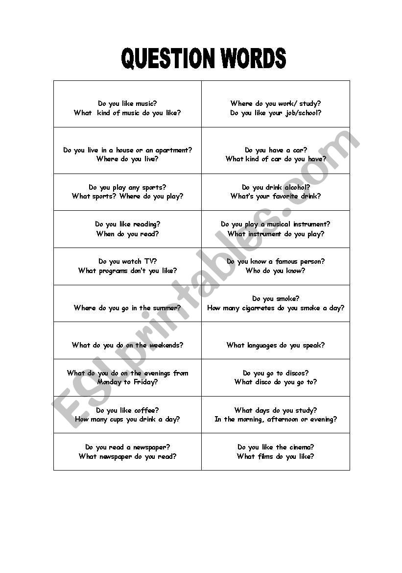 QUESTION WORDS - CONVERSATION worksheet