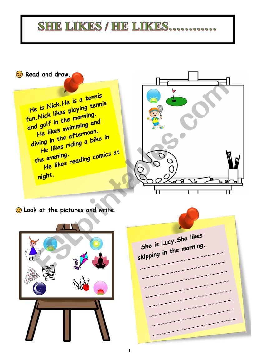 she likes....he likes... - ESL worksheet by cino37