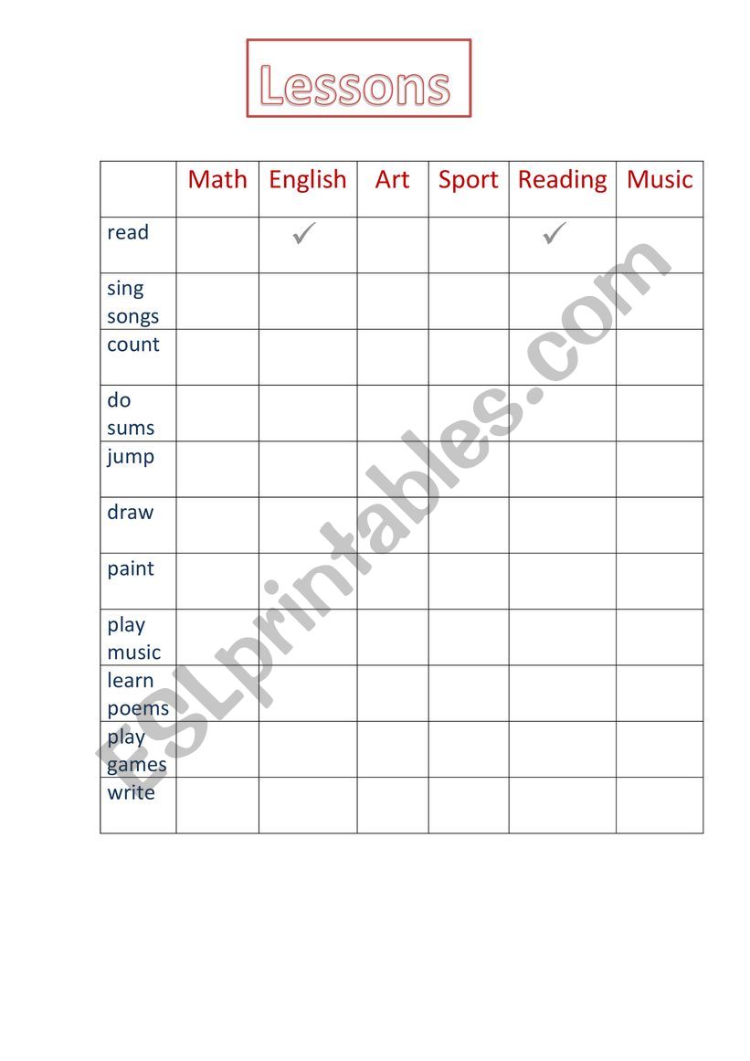 lessons worksheet