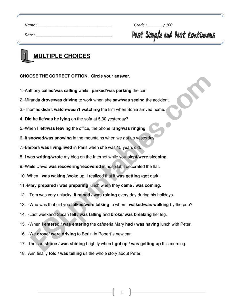 Exam on Simple Past worksheet