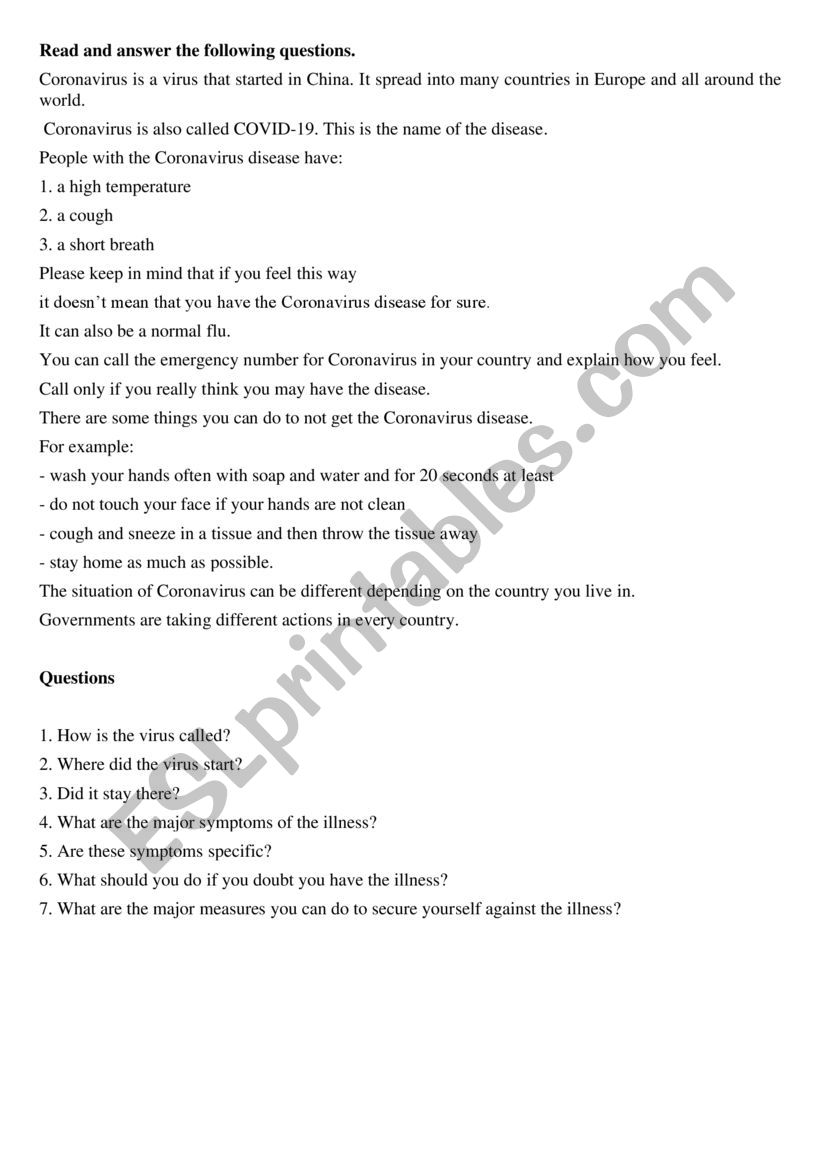 Covid-19 worksheet