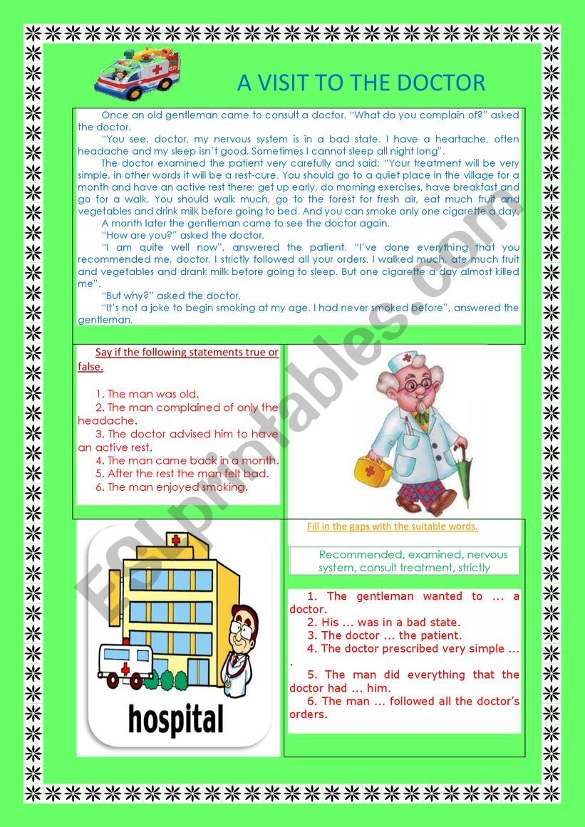 A Visit To The Doctor ESL Worksheet By MaryBess