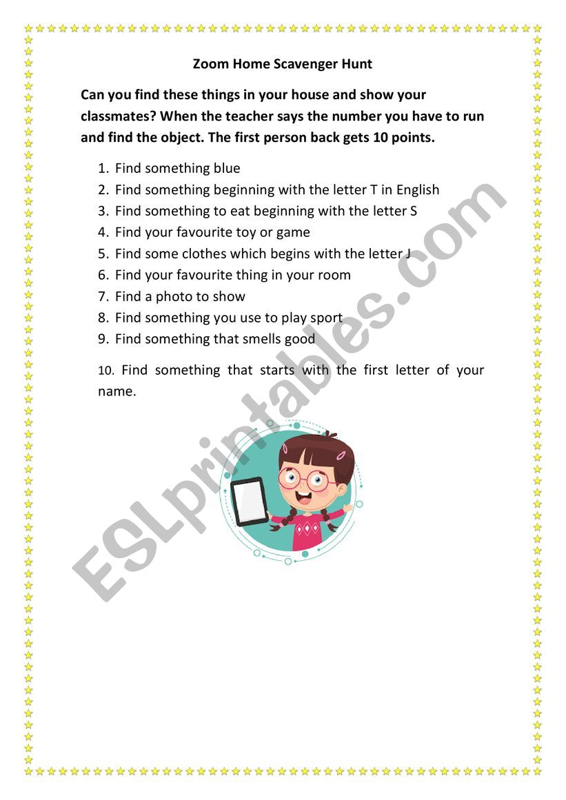 Zoom Scavenger Hunt worksheet