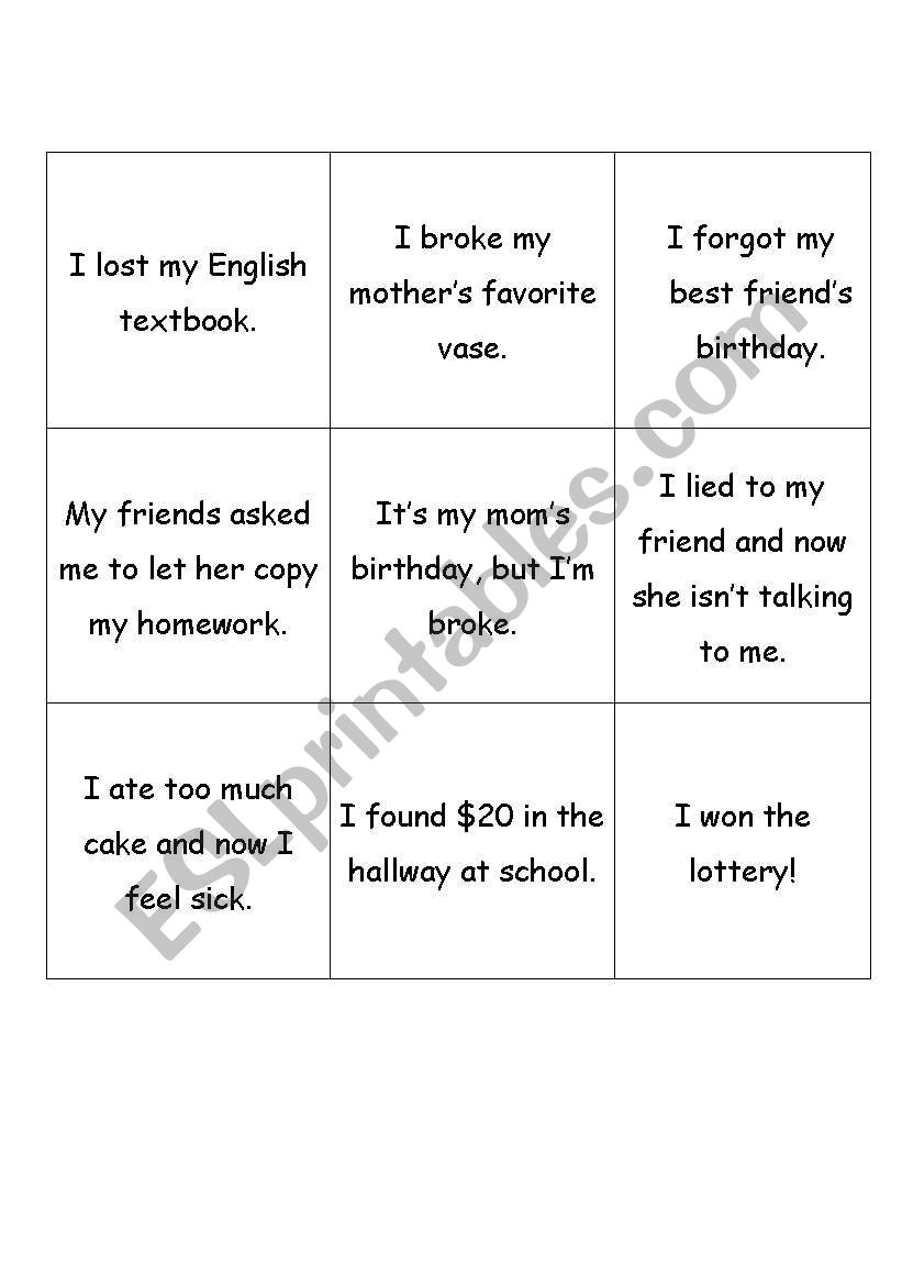 situation cards worksheet