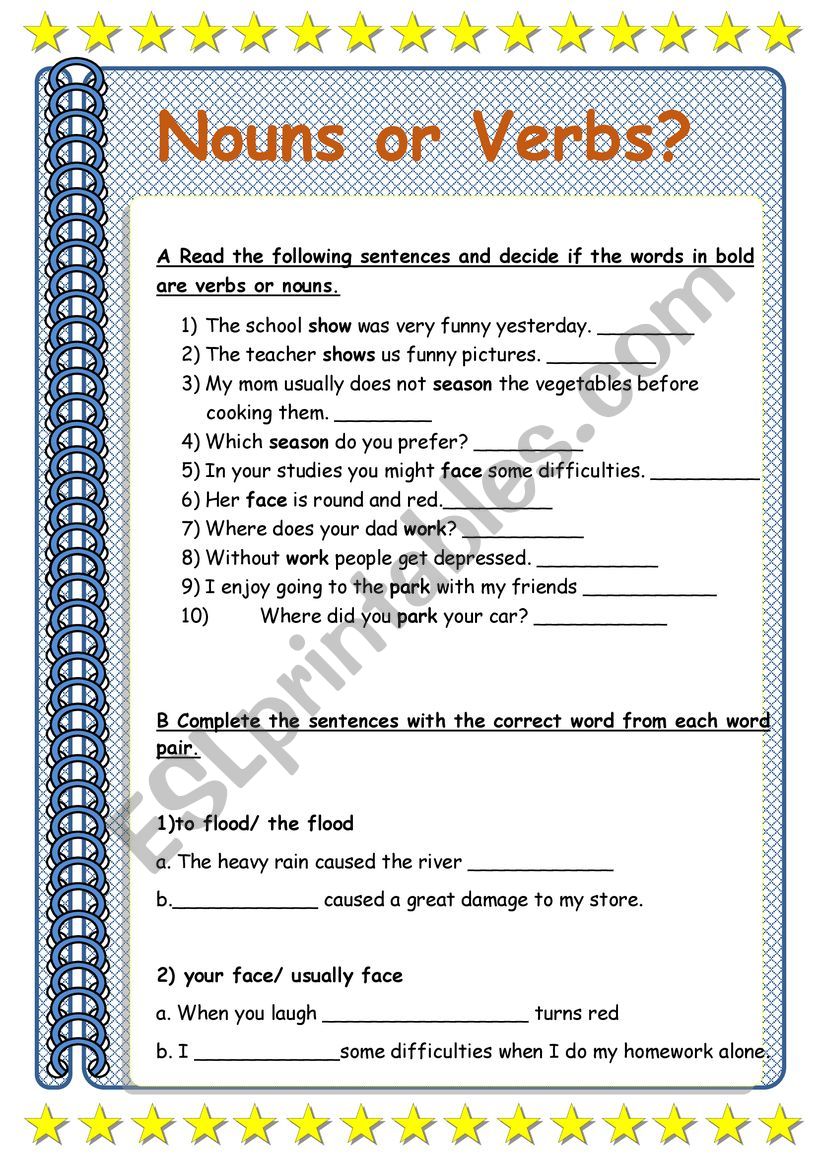 nouns or verbs worksheet