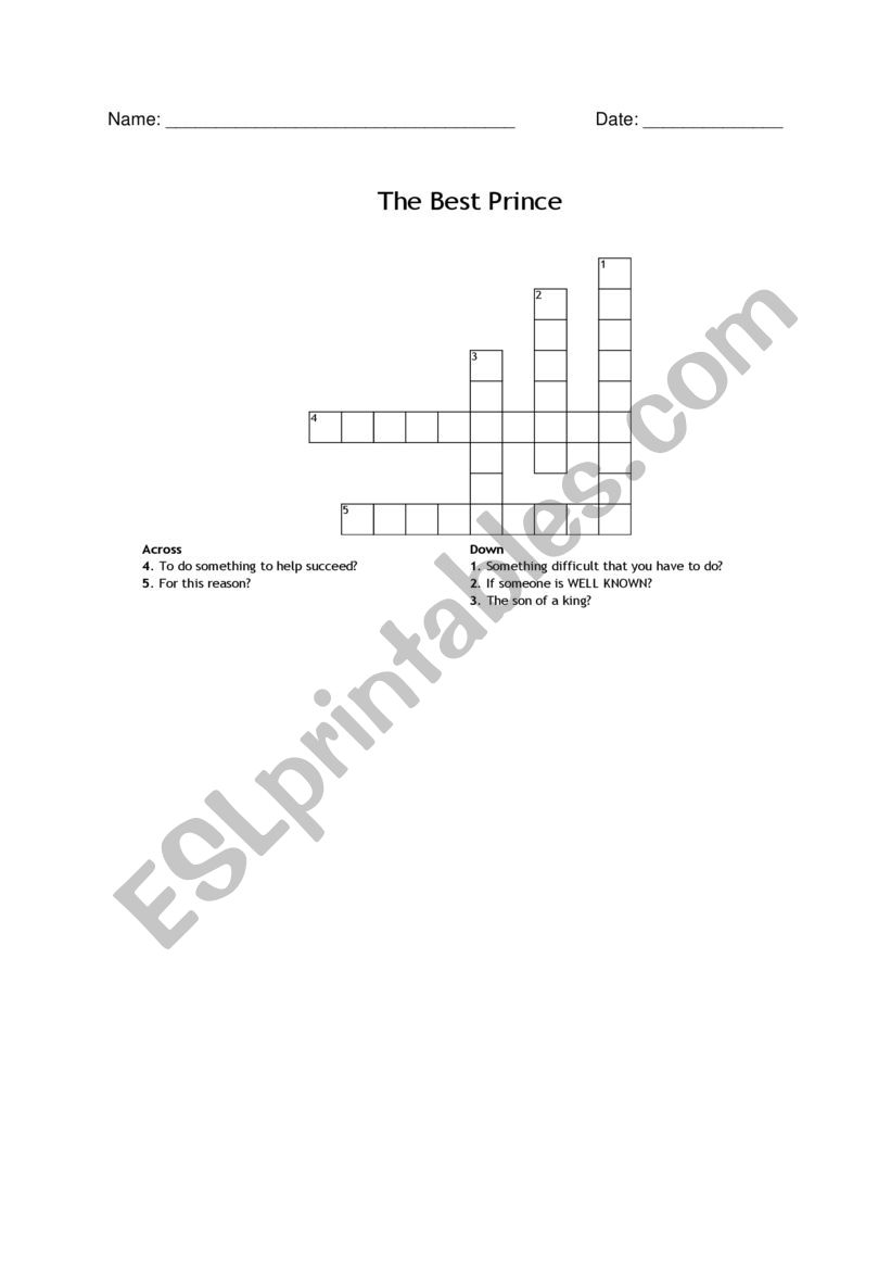 The Best Prince - Crossword Puzzle