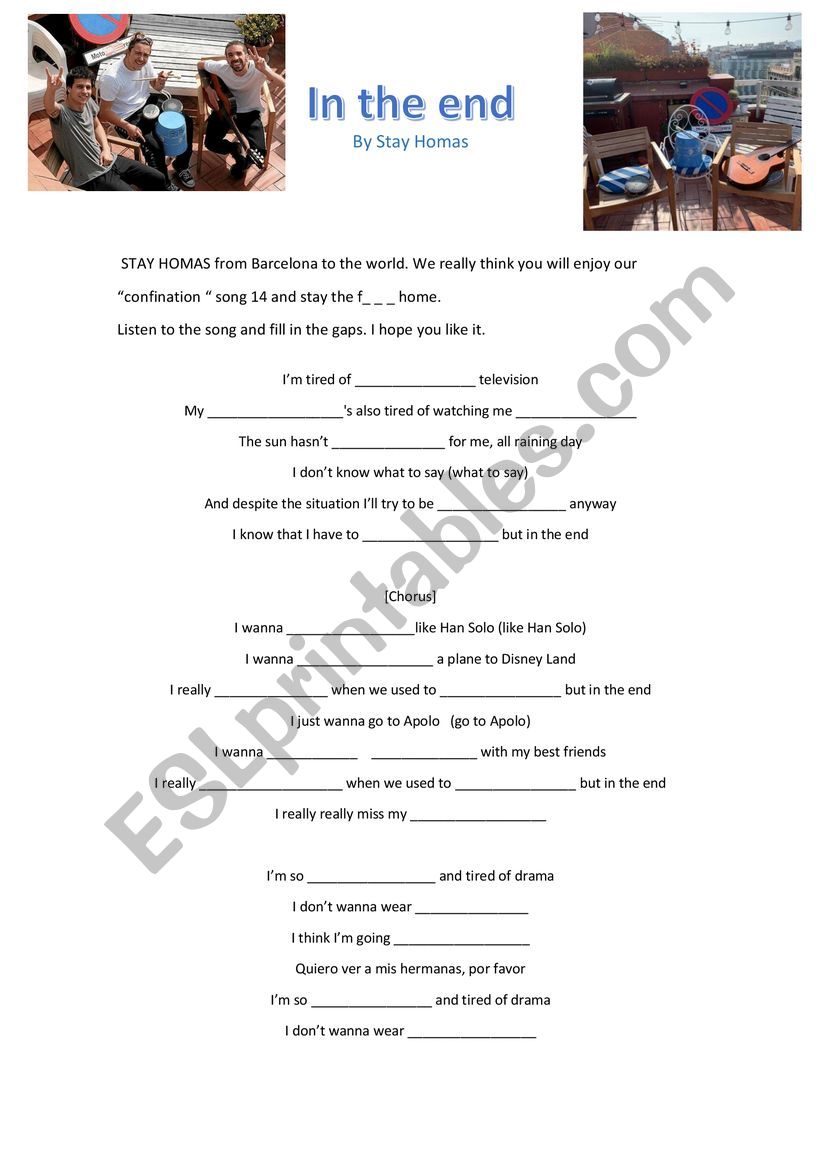 Song:In the End by Stay Homas worksheet