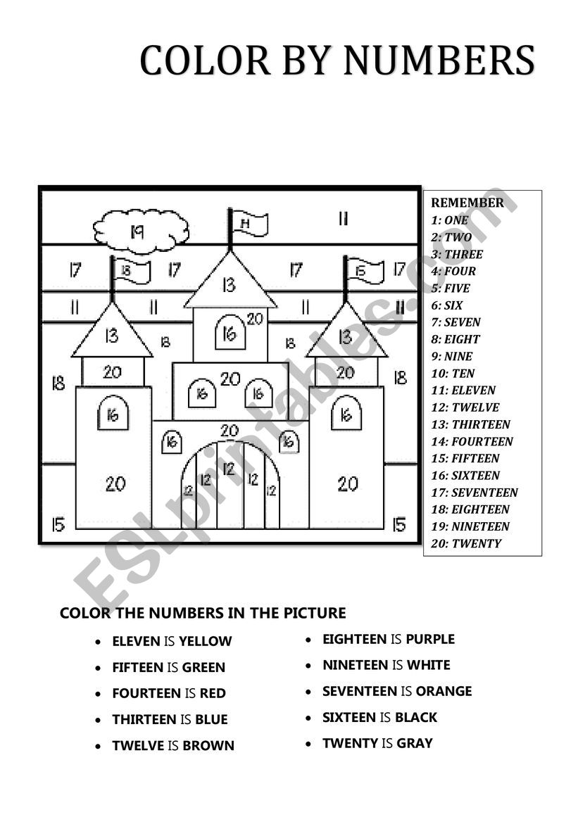 COLOR BY NUMBERS worksheet