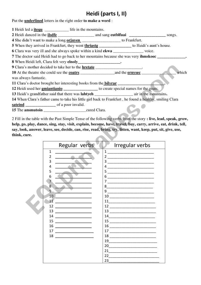 Heidi worksheet
