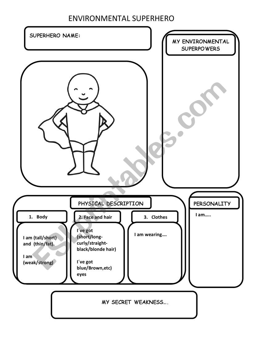 ENVIRONMENTAL SUPERHERO worksheet