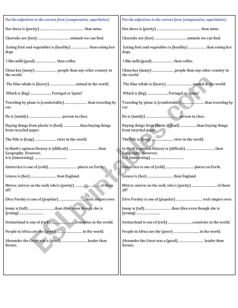 Comparative or superlative? worksheet